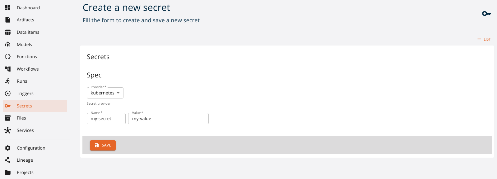 Create project secret