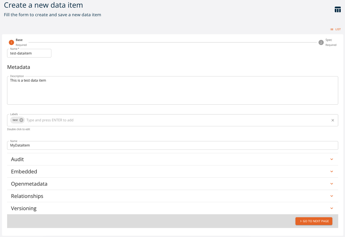 Dataitem form