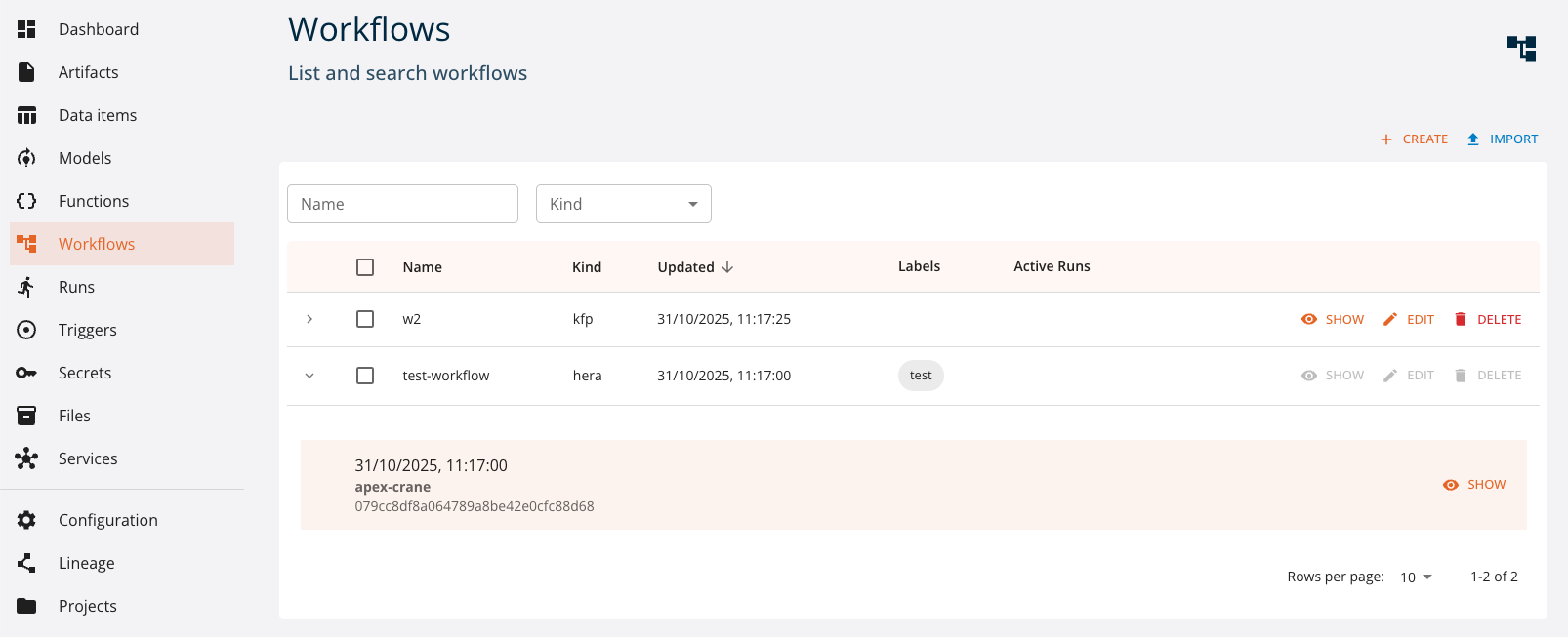 Workflow list
